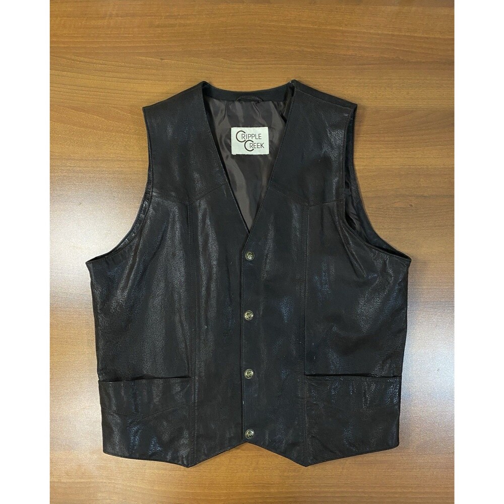 Cripple Creek Men’s XL Leather Vest Chocolate Brown Western Snap Front ML3061